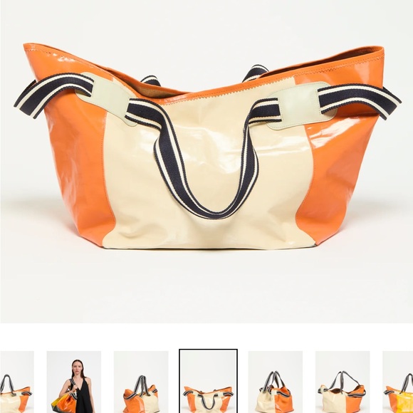 Jack GommeNWT “Sac Cabas Transat “ linen. Cream,Yellow,Orange~navy strap+Pouch - Picture 9 of 13